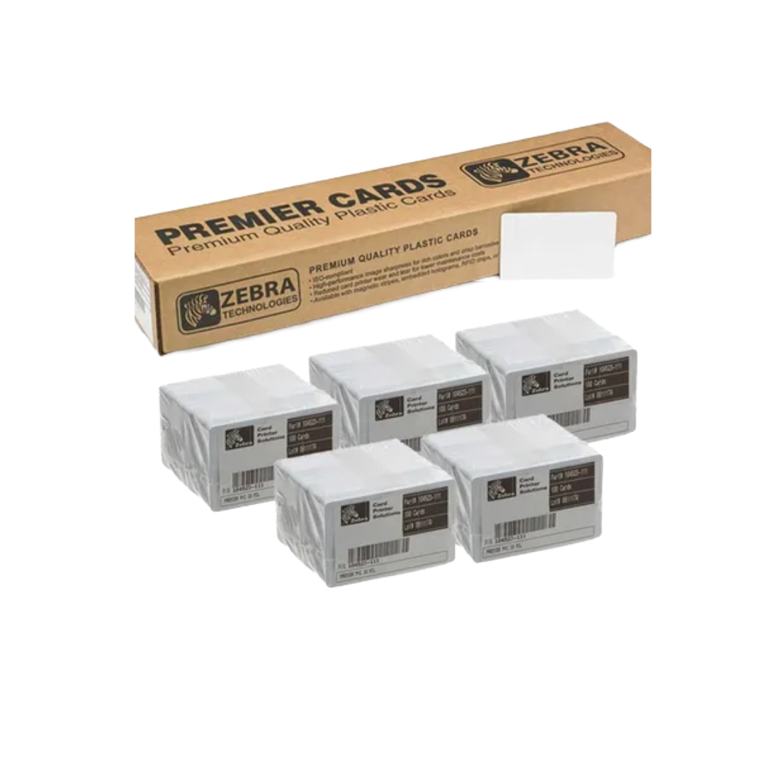 Zebra 104523-111 Paquete de tarjeta blanca CR80.30 tamaño estandar