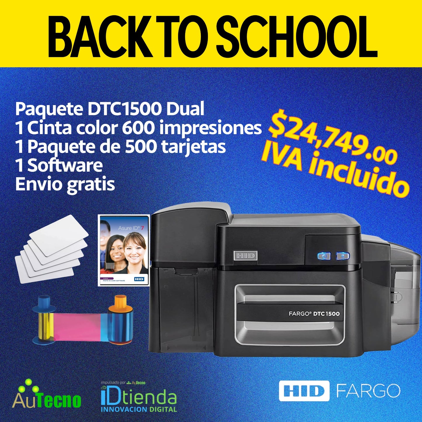 🎓Paquete listo para imprimir: HID Fargo DTC1500, paquete completo para escuela