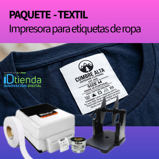 PAQUETE TEXTIL - Impresora de Etiqueta + Complemento para hacer etiquetas textiles