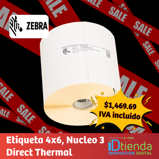Zebra 10000301 Etiqueta blanca para impresora 4 x 6 para guias, cono grande DT
